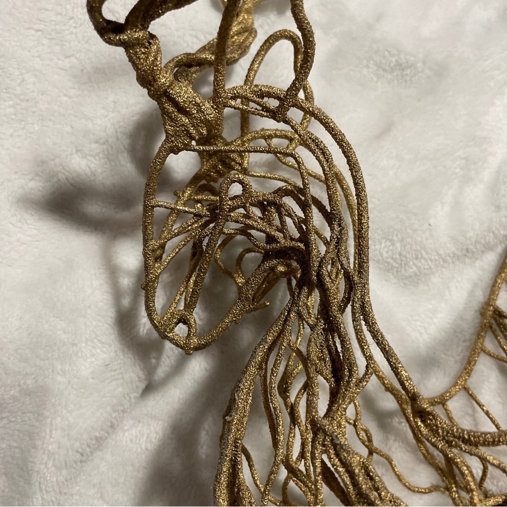Vintage Holiday Reindeer Antlers Basket Sleigh Sled 7.5" Wire Gold Glitter Xmas - Picture 3 of 3